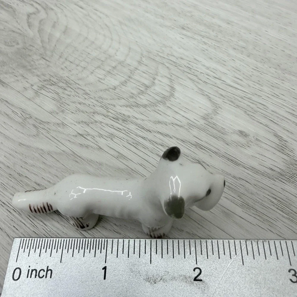 Porcelain Dog Figurine Miniature Dachshund White Japan Marked Vintage 2.5 inch